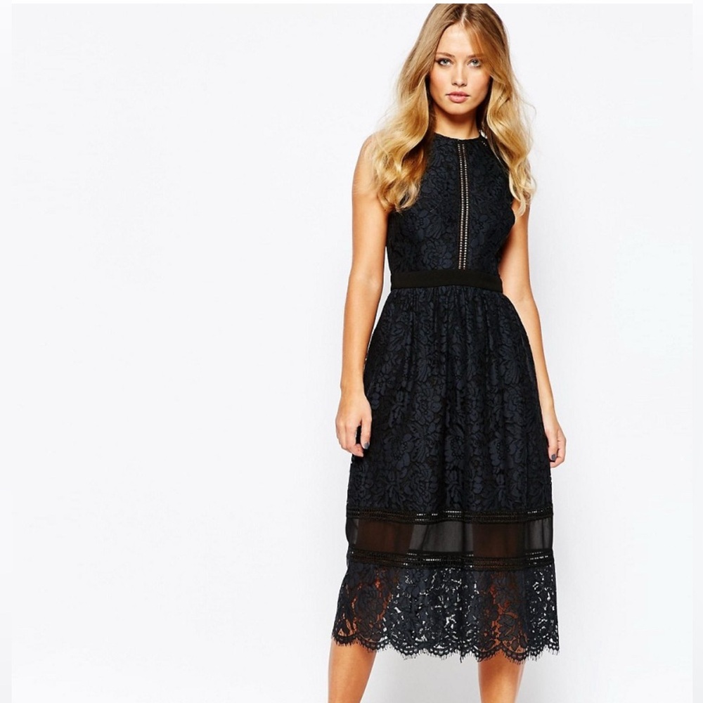 Whistles Amelia Black Lace Midi Dress
